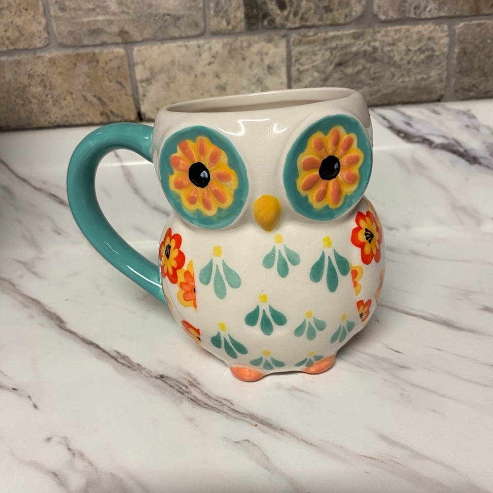Cracker Barrel Floral Stoneware Mug with Teal Accents